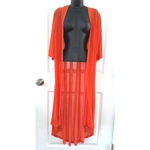 Crazy Train Stretchy Mesh Orange Long Short Sleeve Duster Shawl